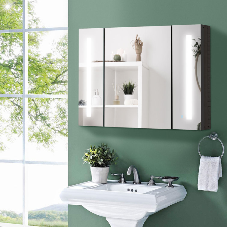 Orren Ellis LED Lighted Medicine With Mirror, 35.5"W X 25.5"H